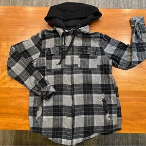 Men’s Empyre black and gray hooded flannel shirt Size Medium